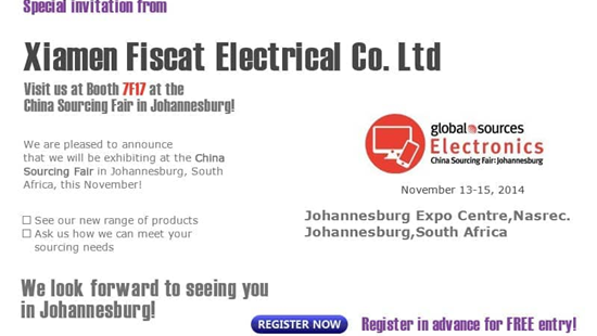 Fiscat participará da Global Source Electronics em Joanesburgo África do Sul de 11 a 19 de novembro de 2014